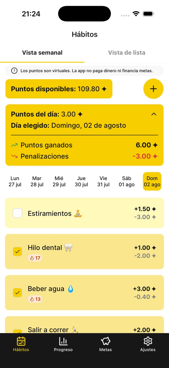 Captura de pantalla: Gestiona tus hábitos