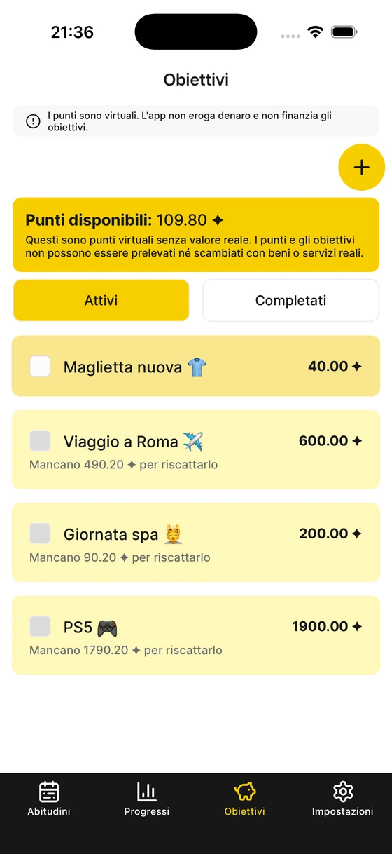 Screenshot: Crea obiettivi personali