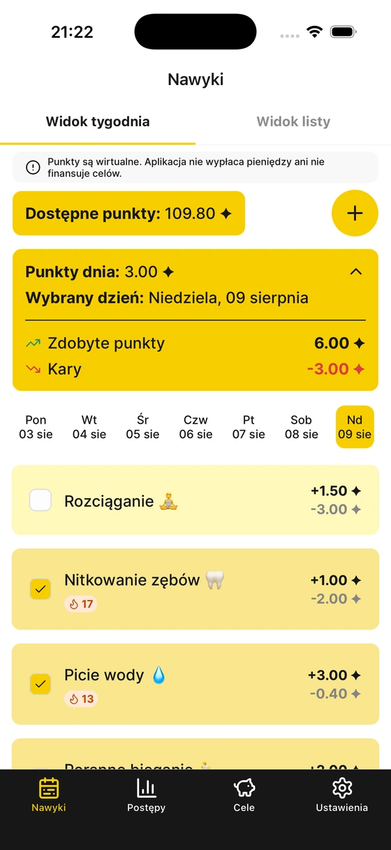 Zrzut ekranu: Zarządzaj nawykami