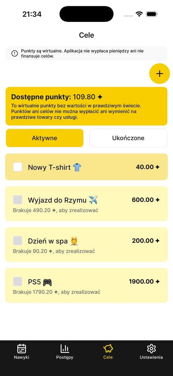 Zrzut ekranu: Twórz cele osobiste