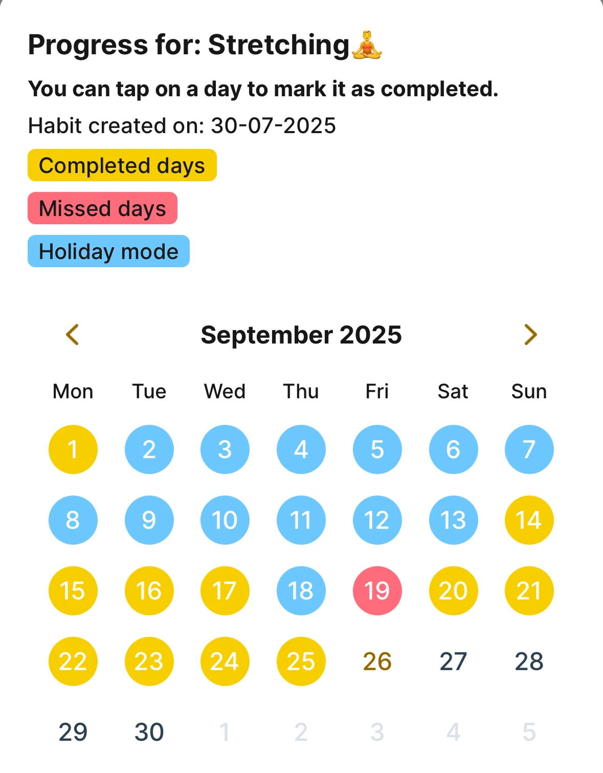 Habit Bank calendar interface