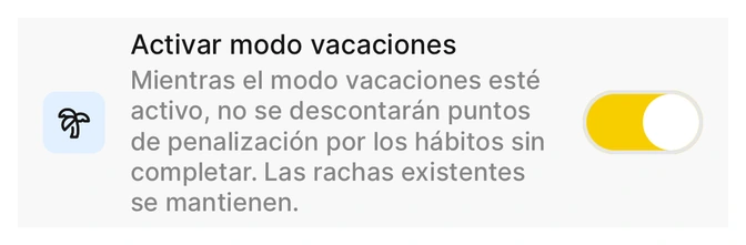 Modo vacaciones de Habit Bank