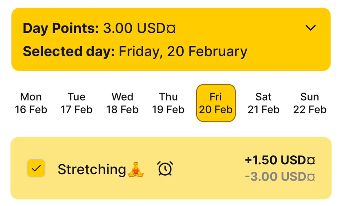 Habit Bank weekly habit overview screen